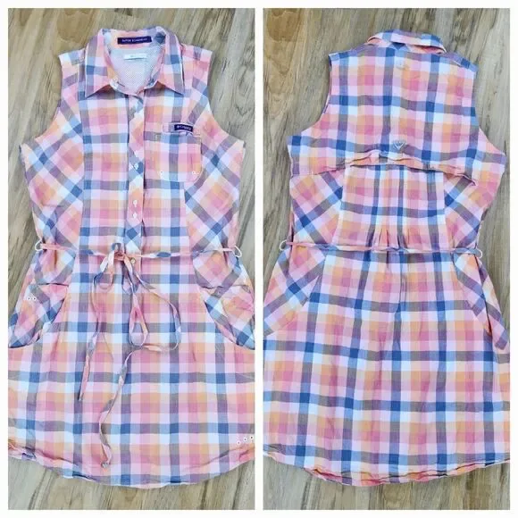 🔹️Columbia PFG Plaid Super Bonehead Button Front Sleeveless Dress Large - Picture 4 of 12